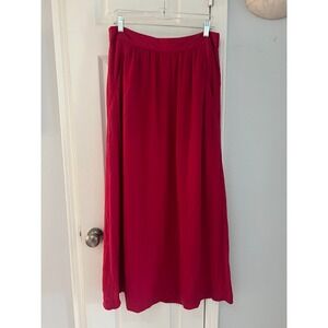 Gap Pleated‎ Elastic Waist Long Skirt Women's Size 8 Red Zip Side Pocket Maxi